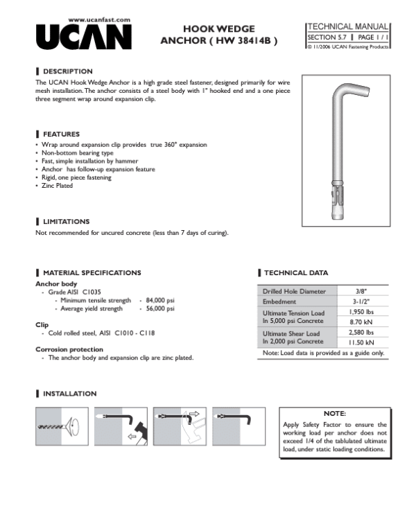 Technical Sheets UCAN Fastening Products