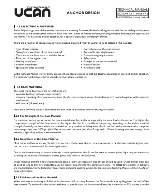 Technical Sheets UCAN Fastening Products