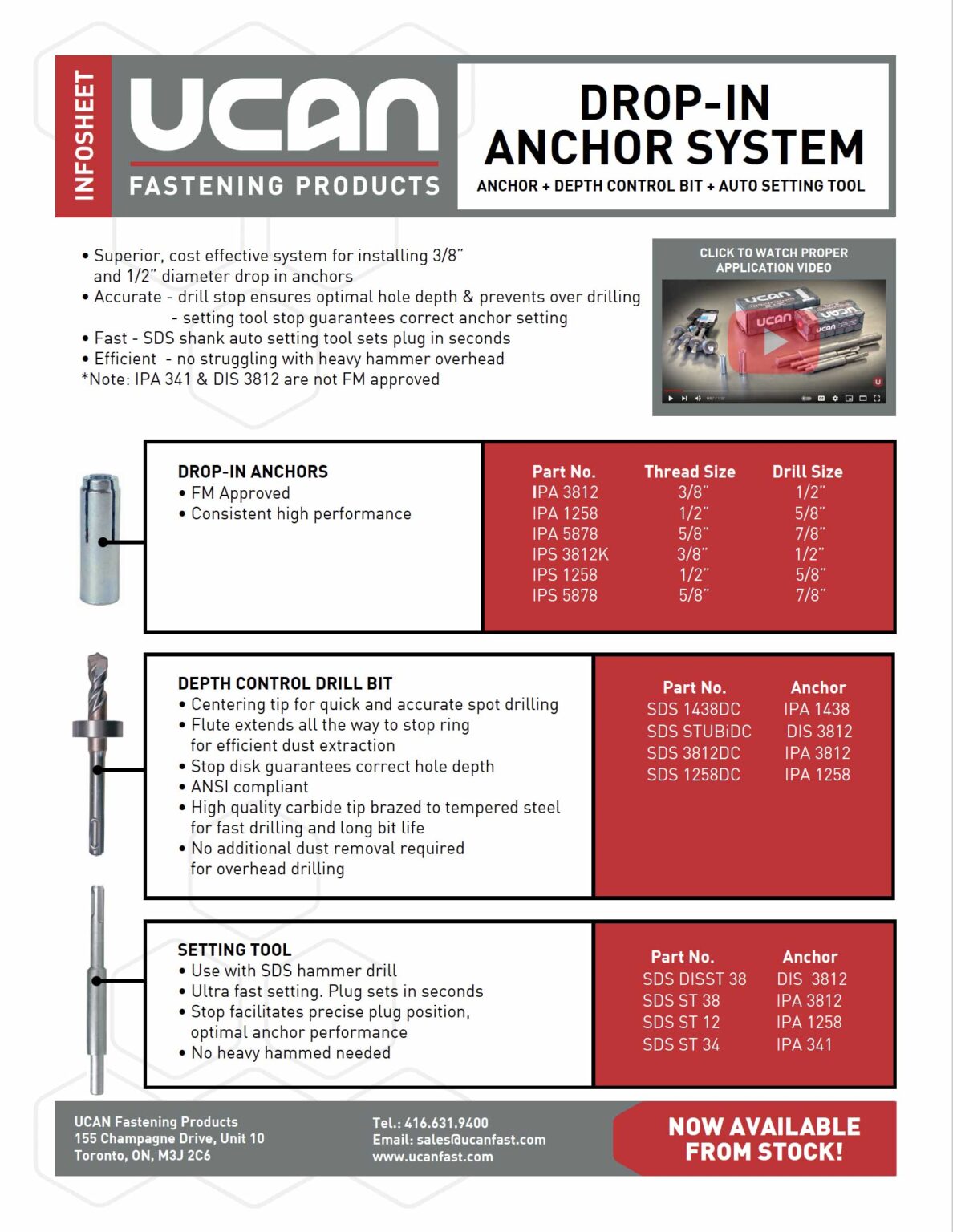 Info Sheets UCAN Fastening Products